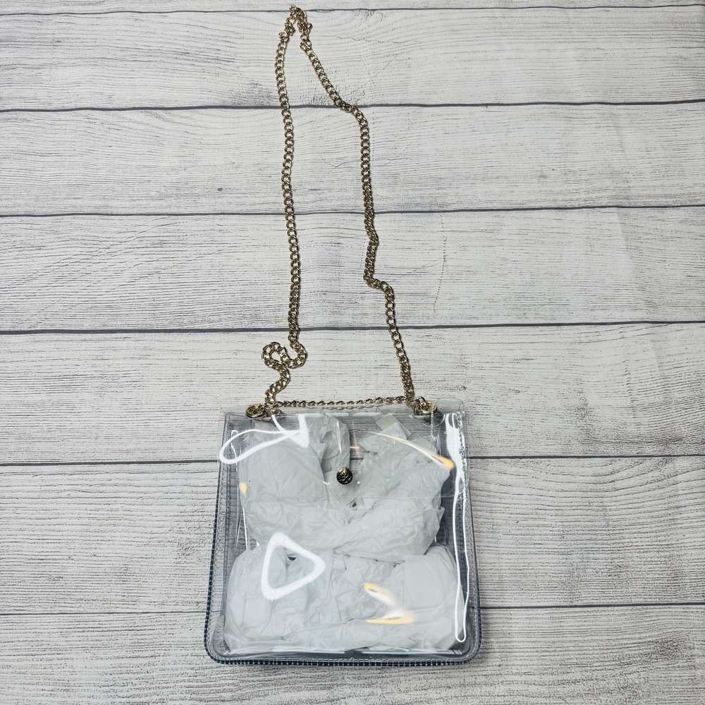 Kendra Scott Stadium Clear PVC Cross Body Bag Gold Chain Strap NWT